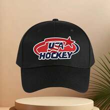 1pc USA Hockey Baseball Cap - Adjustable & Breathable Polyester Dad Hat For Men & Women, Lightweight & Machine Washable, Perfect For Outdoor Activities, Travel, Or Casual Wear,  Patriotic Gift - 黑色 - 查看 2