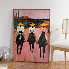 1pc, Canvas Wall Art, Framed Wall Decor, Vintage Southwest Cowboy, Colorful Abstract Western Horse Painting, Modern Rustic Cowboy Poster, Eclectic Printable Wall Art, Stylish Living Room Decor, Home Decor, Room Decor, Dorm Decor, Bedroom Decor, Bathroom Decor, Kitchen Decor, Office Decor, Poster, Holiday Gift - Multicolor - View 1