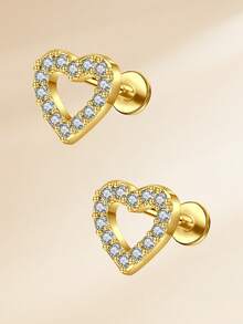 2 piezas/set Pendientes de botón elegantes con corazón de arco y circonita cúbica de acero inoxidable, pendientes de cartílago perforados, joyería para perforaciones de trago, cartílago, hélice, concha, labio, labrete, Medusa, pendientes de nariz y anillos de nariz para mujeres y hombres para decoración diaria