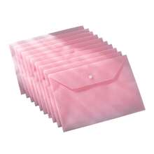 Pasta Porta-Documentos com Botão Colorido Macaron Tamanho A4, Porta-Provas Plástico À Prova d'Água com Zíper, Grande Capacidade