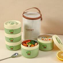 صندوق غداء حراري دائري من الفولاذ المقاوم للصدأ 304 بنمط جميل مع مقبض، صندوق بنتو مزدوج الطبقة معزول قابل للفصل، حاوية غداء محمولة وإعادة الاستخدام مقاومة للتسرب، حاوية تخزين الطعام، آمنة للميكروويف والغسالة الآلية، مناسبة لاستخدام الطلاب والبالغين في المدرسة والمكتب والتخييم والنزهات والسفر