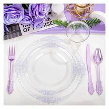 Clear Plastic Plates Disposable Set - 175pc Party Dinnerware For 25 Guests - As Picture/J - View 2