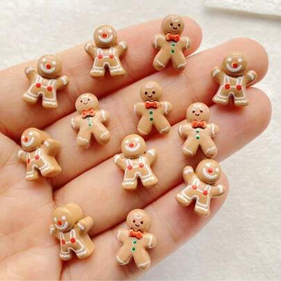 30pcs Colorful Resin Christmas Decoration Set - Adorable Mini Cartoon Christmas Cookie Figurines, Flat 3D Mini Dolls, For DIY Scrapbooking, Nail Art, Jewelry Making And Christmas Craft Decorations