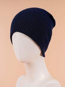 1 pieza Gorro de punto de unicolor con doble capa, gorro de punto cálido para exteriores, gorro de invierno casual y versátil adecuado para el transporte diario