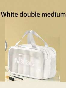 1 pièce Sac de toilette noir en PU à séparation sèche et humide, transparent et imperméable, à double couche, grande capacité, multifonction, sac de rangement pour le maquillage, sac de sport et de natation portable pour hommes et femmes