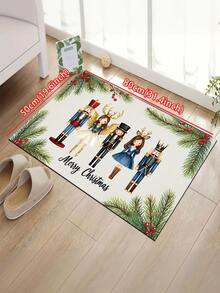 1 pieza Felpudo con tema navideño - Alfombra con patrón lindo de cascanueces y ángel, decoración navideña, felpudo moderno grueso y absorbente de secado rápido para baño, decoración de baño, alfombra antideslizante para entrada interior, felpudo, alfombra de cocina que absorbe el aceite y antideslizante