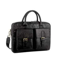 Pierre Cardin Leather MultiCompartment Business Laptop Bag Black