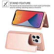 For  13 Pro Max Case With Card Holder, Wallet Case For Women Men,Phone Case  13 Pro Max Case With Stand And Strap,Leather Shockproof Protective Cover- Rosegold{"Color_name":"B-RoseBold"} - 多色9 - 查看 7