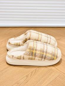 Green Plaid Retro Warm Slippers, Women's Indoor Slippers, Simple Classic Couples Shoes, Warm Anti-Slip Durable