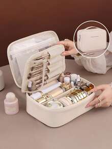 Túi đựng mỹ phẩm đa năng dung tích lớn bằng da PU, có vách ngăn tháo rời, túi đựng đồ trang điểm cho nữ, túi đựng đồ vệ sinh cá nhân khi đi du lịch, túi quà tặng thiết yếu, túi đựng phụ kiện làm móng có khóa kéo, có thể đựng mỹ phẩm chăm sóc da, cọ trang điểm, bảng phấn mắt, phấn phủ, kem dưỡng da, son môi, trang sức, quà tặng cho phù dâu, quà tặng Ngày của Mẹ, quà tặng cho bạn bè, túi đựng đồ cho giáo viên, túi trang điểm. - Nhiều màu - Xem 11