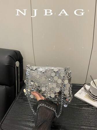Bolso de hombro con lentejuelas de moda, bolso cuadrado pequeño con correa de cadena versátil para mujeres