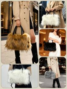 Faux Fur Tote Bag Fluffy Satchel Handbags For Women, Mom, Friend, Bridesmaids Burgundy Fluffy Handbag, Women Shoulder Tote Bag, Perfectly Matching With Fall Outfits Womenfall Clothes For Women Women Bag Plush Underarm Bags Fashion Handbag And Purse Autumn Winter Armpit Bags Dating Handbag  Fluffy Crossbody Bag, Chain-Strap Shoulder Bag, Adorable Clutch Bag, Stylish And Versatile, Soft Small Shoulder Bag ,Accommodates Mobile Phone And Wallet, Autumn/Winter Handbag,Essential For Daily Commutes And Dates This  Is Suitable For Young Girls For Their Birthday, Prom And Graduation And Also A Lovely Gift For Friends, Mother, Lover On Special Days Such As Valentine's Day, Christmas, Anniversaries.Can Be Used As Thanksgiving, Halloween,Christmas Gift. - 彩色 - 查看 4