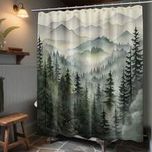Mountain Shower Curtain Forest Nature Shower Curtains For Bathroom, Rustic Woodland Pine Tree Landscape Bathtub Curtain Men Bath Decor, Waterproof Fabric With Hooks (Green,70''W X 78''L){"Color_name":"Green","Size_name":"70\"Wx78\"L(Packof1)"} - Multicolor12 - 查看 3