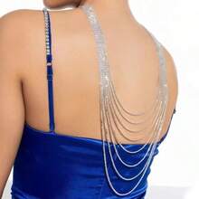 1 件水钻多层流苏露背项链，优雅时尚连衣裙配饰 - 銀色 - 查看 2