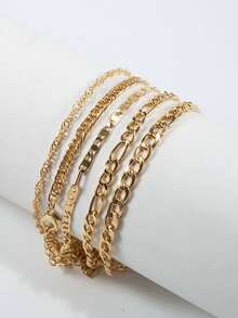 5pcs/set Minimalist Metallic Chain Anklet Set For Women For Summer Outdoor