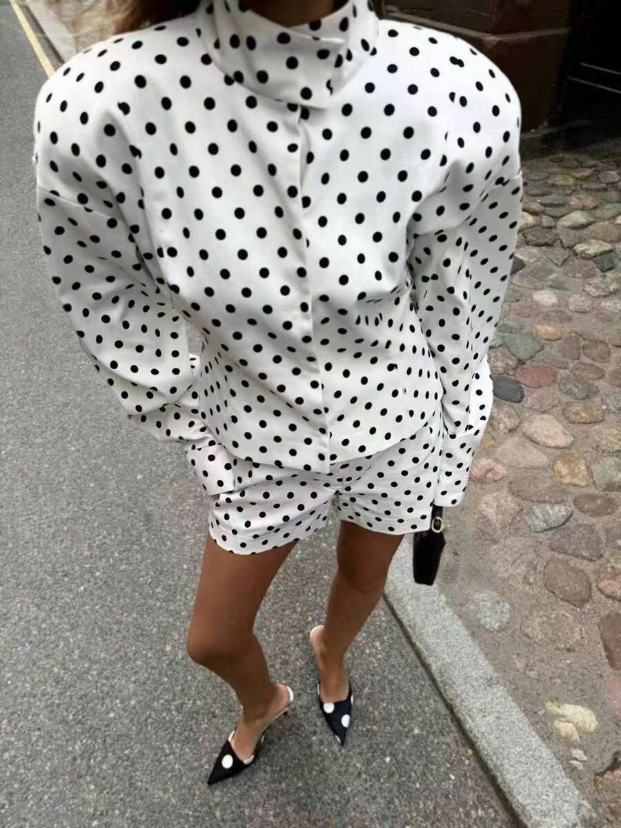 Buzzelle Women's Autumn/Winter New Blogger Style Polka Dot Contrast Color Button Elegant Casual Loose Jacket Coat White Spring - White - View 1
