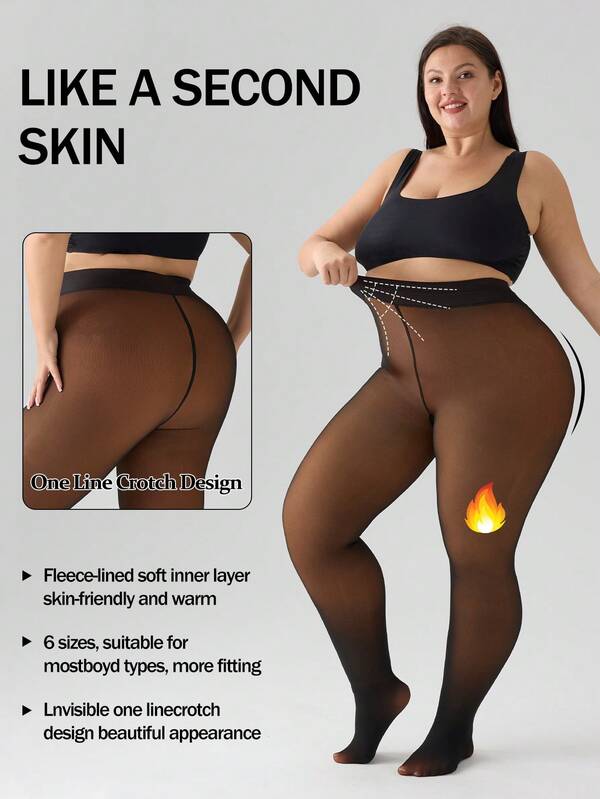 1 Piece Of Plus-Size Women's Winter Warm Semi-Transparent Silk, Wool-Lined Leggings, Warm Tights And Socks, High-Elastic Skin-Friendly Comfortable Leggings