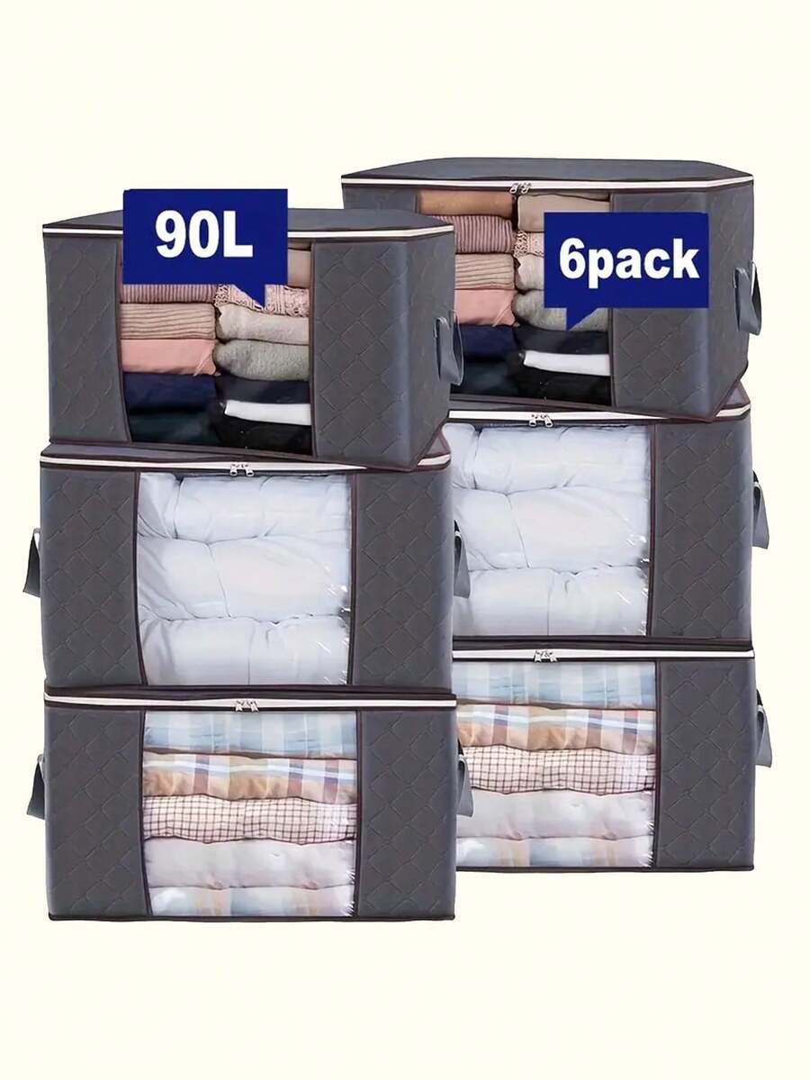 6 peças/1 peça: bolsa de armazenamento grande de 99 litros com zíper e alça, bolsa de armazenamento dobrável, adequada para organizar roupas, cobertores e colchas. Recipiente quadrado multifuncional, adequado para organização de armários, recipiente de armazenamento, organizador de roupas, recipiente para organização de mudanças, armazenamento para decoração de casa de Natal.