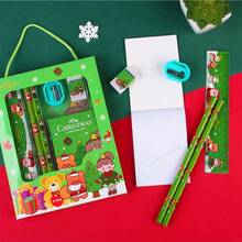 6pcs/Set Christmas Themed Pencil Stationery Gift Box, Classroom Prizes, Valuable School Supplies Set, Student Activity Holiday Gifts