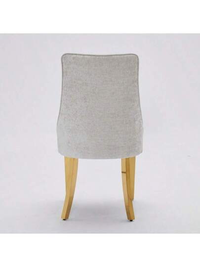 Rayon Cloth Flocking Linen Dining Chairs Channel Kitchen Dinner Stoel Comfy Fabric Upholstered Accent Room Curved Solid Wood Legs,Set Of (Beige), DE1847BG view 6