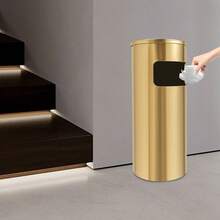 ZhdnBhnos Cylinder Trash Can With Ashtray, 3.3 Gallons Stainless Steel Garbage Can With Lid Waste Bin With Removable Inner Barrel For Indoor Home Office Restaurant Patio Garden Kitchen, Gold - 金色 - 查看 4