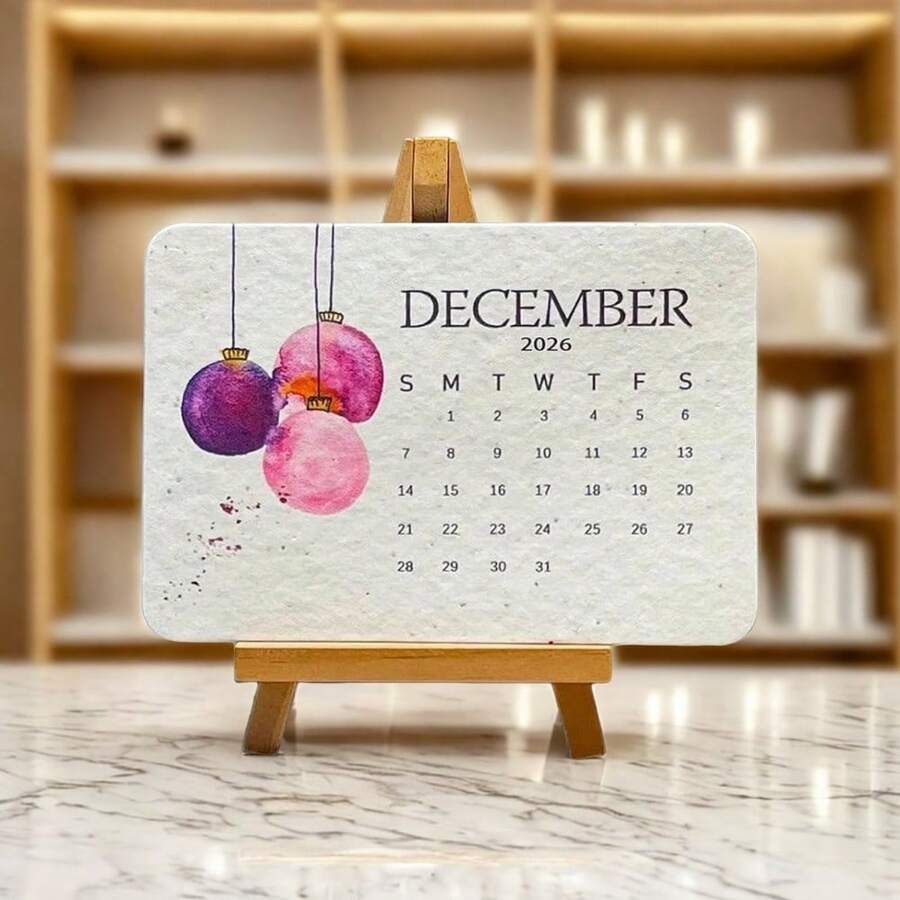 2026 Plantable Seed Paper Calendar With White Wildflower Seeds Desktop Calendar With Holder For Office Home Gift - Multicolor - View 1