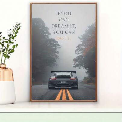 1pc Abstract Car Driving On Foggy Roads, Inspirational Quotes, Suitable For Living Rooms, Offices, Cafes, Car Decoration, Office Home Decoration Wall Arts Posters,NO Frame