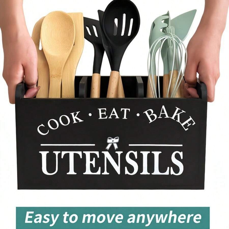 Scatola di stoccaggio in legno con scomparti, vassoio organizzatore rimovibile per utensili da cucina, coltelli, forchette, cucchiai, bacchette - Multicolore - Visualizzare 1