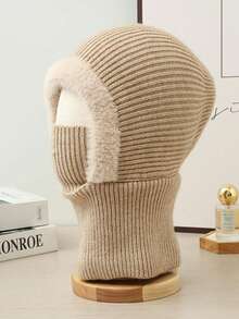 قبعة محبوكة بنمط بوهيمي عتيق ذات لون أحادي للنساء، مبطنة بطبقة حرارية سميكة دافئة، مقاومة للرياح وتوفر حماية للأذن، مناسبة للأنشطة الخارجية