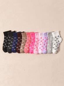 20 Pairs Of Random Children's Socks, Striped, Heart-Shaped, Dotted, Solid Color, Printed, Suitable For Daily Life/Dressing, Girls, Breathable, Comfortable, Soft, (1-16 Years Old) Autumn And Winter