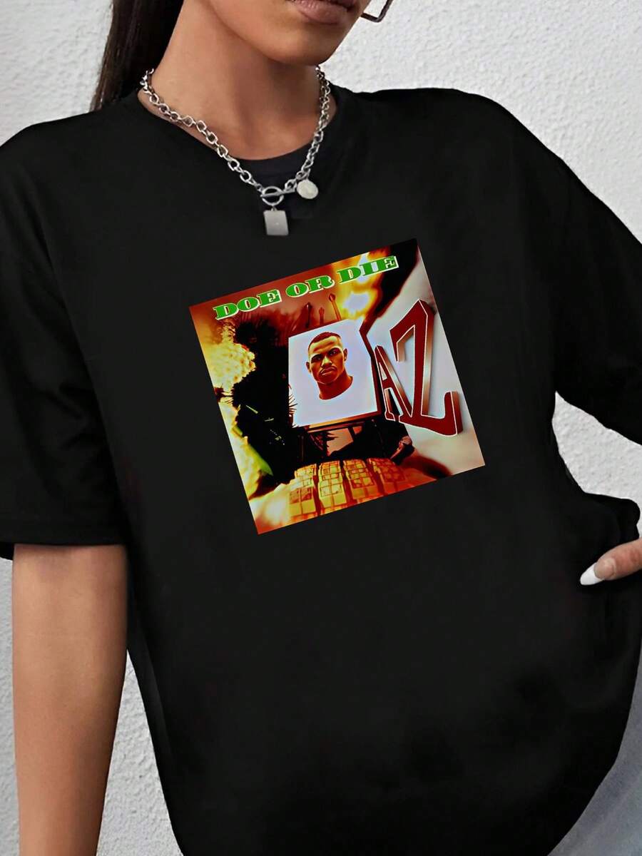 180g pure Cotton AZ Doe or Die Rap Hip Hop T-Shirt All Sizes NEW Unisex Stylish Comfortable graphic Top For Everyday Wear women Versatile Slightly Soft streetwear designer clothes female Summer Breathable Casual Print Round Neck Short Sleeve Women Top Graphic Tees - Blanco - Ver 1