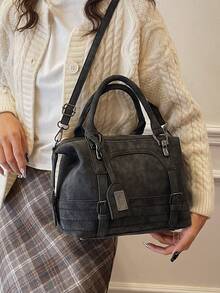 New Vintage Casual Women Handbag Boston Bag For Work Commute, With Shoulder Strap