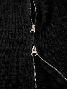 Cardigan tricotat pentru bărbați, simplu, culoare solidă, casual, lejer, cu mânecă lungă și fermoar, toamnă/iarnă - Negru - Vizualizare 6