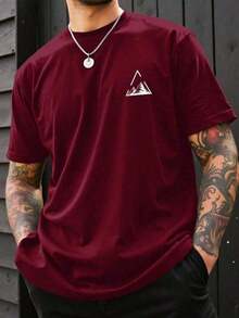 Men's Geometric Mountain Print Casual Short Sleeve T-Shirt Street Fashion - 紫紅色 - 查看 2
