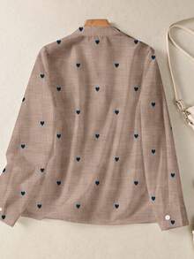 ​Women's Romantic Heart Print Long Sleeve Button Down Shirt With Pocket Fall Winter Tops​ - Coffee Brown - View 4