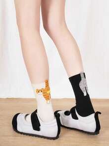 2 Pairs Of Spring And Autumn Cute Socks For Men And Women, Abstract Style 3D Cat Socks, Fun Boat Socks With Cute Cat, Egg And Bell Patterns, 3D Cat Hip Decoration Soft And Breathable Cartoon Style Socks, Everyday Wear, Valentine's Day