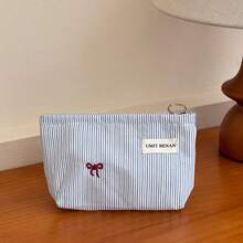 1pc Creative Embroidered Bow Makeup Bag, Large Capacity Cosmetic Organizer Pouch