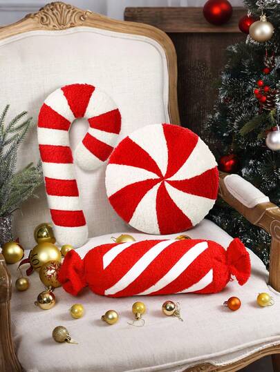 1pc Christmas Pillow Decoration Throw Pillow, Candy Merry Christmas Tree Pillow, Padded Wool Soft Christmas Plush Cushion Sofa Sofa Bedroom Living Room