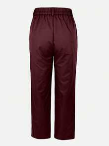 Jessefine Solid Color Zipper Button Suit Fabric Straight Pants, Elegant For Commuting And Office Wear, Versatile For Spring And Summer - Burgundy - View 5