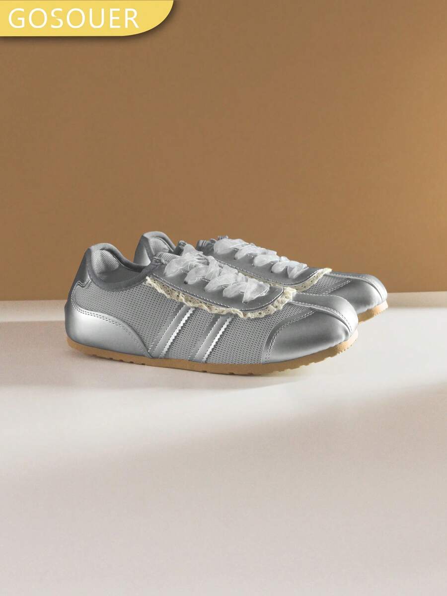 GOSOUER Zapatillas de ballet de suela blanda para mujer, zapatos deportivos con malla transpirable y cordones, suela plana, ligeros, para uso deportivo casual, compras y uso diario