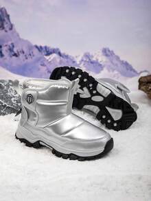 1 Par de Botas de Neve Infantis, Forradas Termicamente, Design Baixo-Médio, Antiderrapante e Durável, Botas Camufladas Felpudas para Uso Externo, Adequadas para Estudantes de 6 a 14 Anos em Regiões de Alta Latitude Fria, Inverno