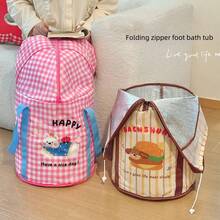 1pc Cartoon Creative Design Foldable Foot Bath Tub, With Lid (Insulation Function), Hand-Carry Design, Waterproof, Heat-Resistant & Odor-Free, Portable For Indoor/Outdoor Use (Expanded: 66cm*33cm; Storage: 32cm*10cm) (Wellness & Fun Style) - Vibrant Cartoon Patterns (Youthful & Eye-Catching), Durable Water-Resistant Fabric - Multicolor - View 7