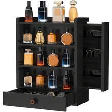Cologne Organizer For Men, Adjustable Perfume Stand, Large Standing Cologne Stand With Flocking Drawers And Hidden Side Drawers, Perfume Holder, Perfume Display, Great Gift For Man - Đen - Dọc - Xem 2