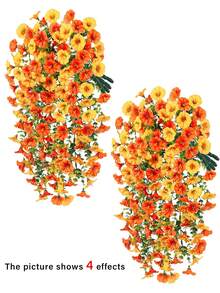 10/6/4/1 pieza Flores colgantes artificiales para exteriores, mezcla de seda de color, campanilla de la mañana naranja y amarilla, adecuada para bodas, hogar, oficina, decoración de jardín, flores artificiales con hojas de eucalipto, plantas colgantes realistas resistentes a los rayos UV, adecuadas para decoración de otoño, decoración de Acción de Gracias, arco de boda, pared, jardín, dormitorio, exterior, oficina, decoración de fiesta