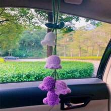 Mix Colorful Cute Crochet Flower Hanging Car Accessories For Women Rear View Mirror,Hand Knitted Flower Decor For Car Mirror (Yellow-Orange-Green-White) - Trắng Tím - Xem 3