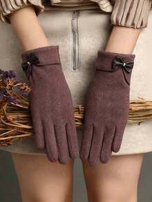 1pc Women's Warm Fleece Gloves - Fashion Bow Decor Fleece Touchscreen Gloves For Winter - Multicolor - View 6