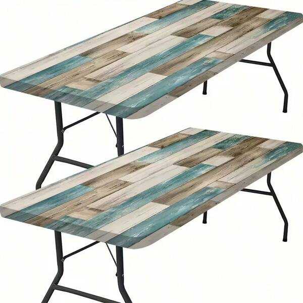 1pc Elastic Edge Tablecloth, Vintage Floral Wood Grain Pattern Tablecloth - Fashionable & Practical Design, Vibrant Colors, Suitable For Outdoor Patio Sets, Picnic Accessories, Indoor & Outdoor Use