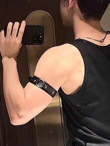 1件男士真皮臂带，运动衬衫袖口，时尚臂带手链，适合日常佩戴 - A - 查看 2