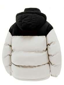 Men's Autumn/Winter Color Block Thickened Warm Outdoor Sports & Casual Hooded Padded Coat - Beige - View 3