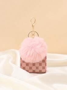 Fashionable And Versatile Bag Charm Mini Earbud Pouch Charm Pendant For Women's Handbag Fluffy Pom-Pom Mini Bag Charm Keychain Car Accessories For Woman Gifts For Women - Pink - View 4
